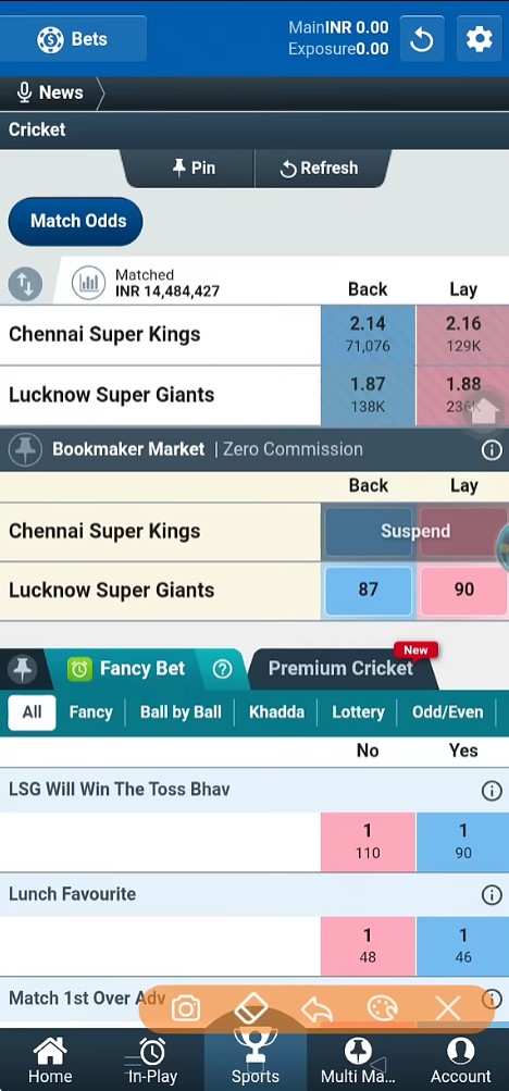 Crickex casino interface screenshot 5